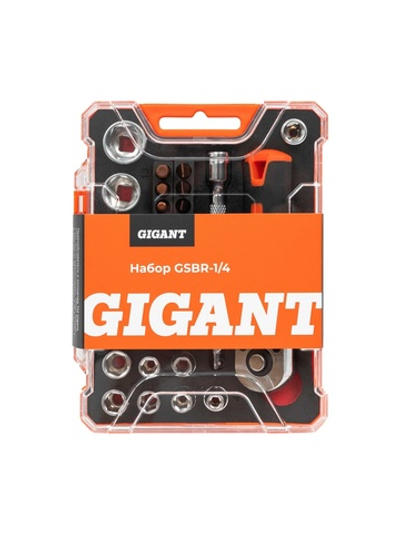 Набор Gigant: биты-20 шт, торцовые головки-12шт, трещотка 1/4-1шт, адаптер для бит SQ 1/4хHex 1/4, удлинитель 1/4/90мм GSBR-1/4