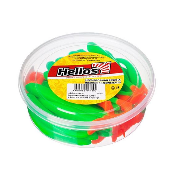 Виброхвост несъедоб. Jumbo 4,95&#39;/12.5 см Lime &amp; Orange 30шт. (HS-7-020-N-30) Helios