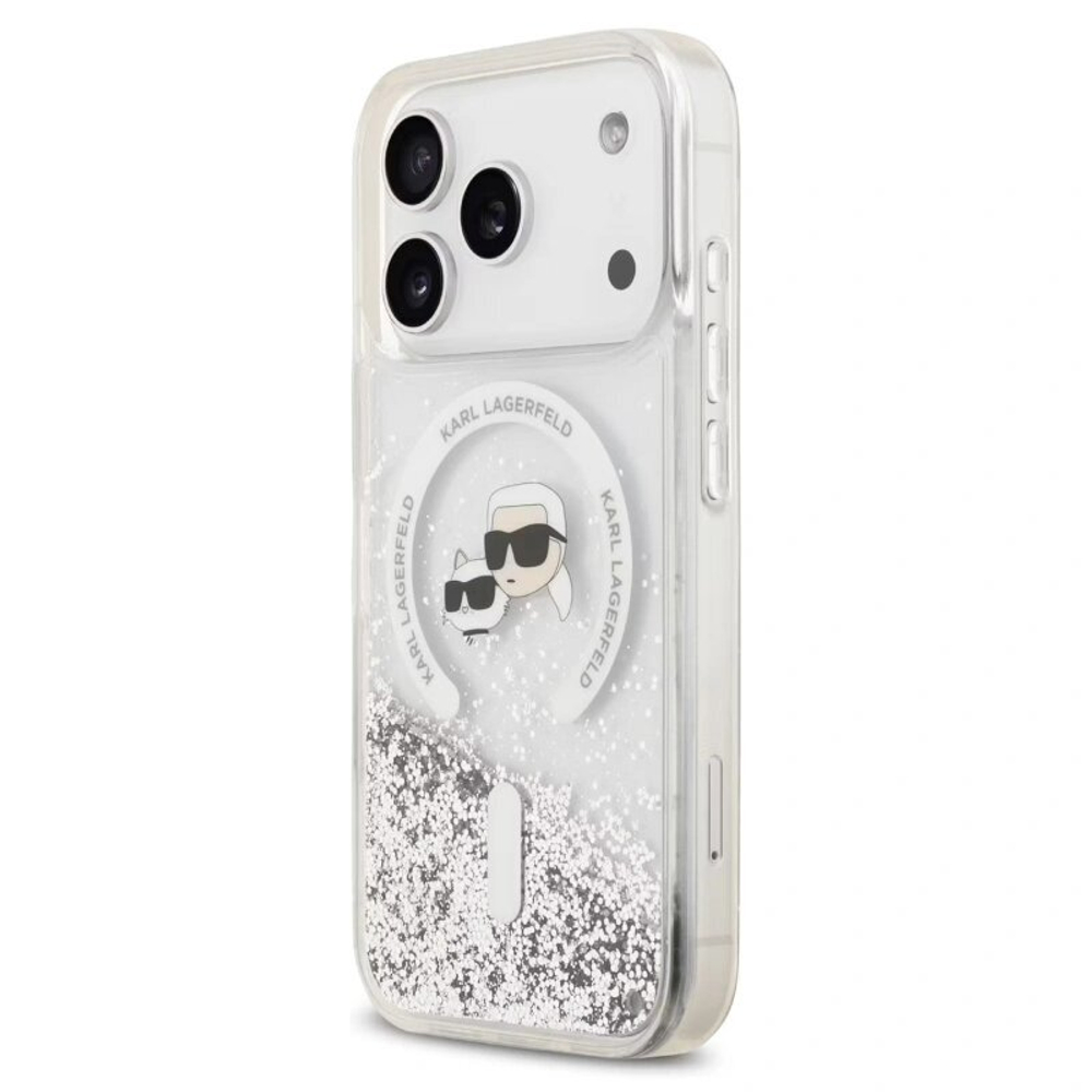 Чехол Lagerfeld для iPhone 17 Pro Max Liquid Glitter NFT Karl & Choup Heads Hard (MagSafe), Transparent (KLHMP17XLGKCSGH)