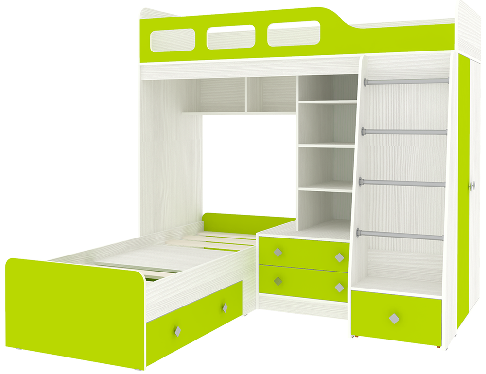 Двухъярусная кровать КарИВи Астра 4 Белое Дерево Лайм