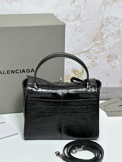 BALENCIAGA RODEO HANDBAG с крокодиловым тиснением, черная
