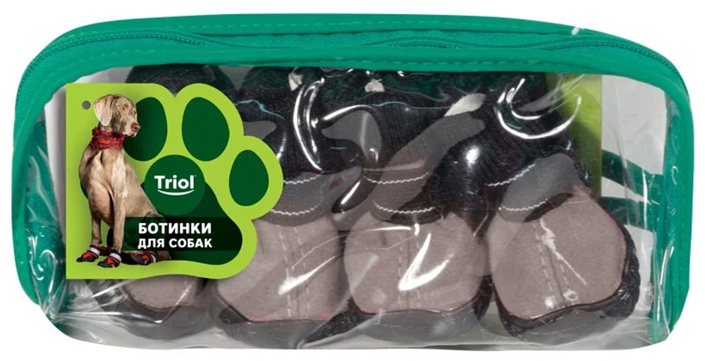 Ботинки для собак размер XS, серые, 45х40х35мм (уп.4 шт.) Триол