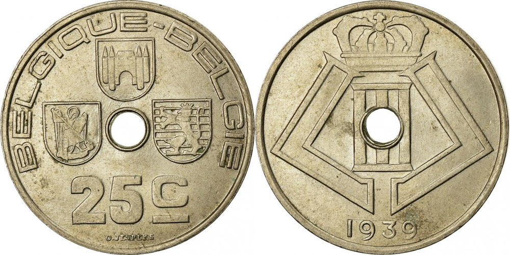 Бельгия 25 сантимов, 1938 - 1939 BELGIQUE - BELGIE XF