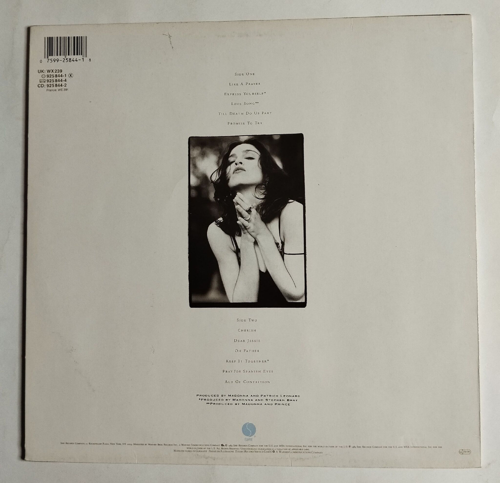 Винтажная виниловая пластинка LP Madonna Like A Prayer (Germany 1989)