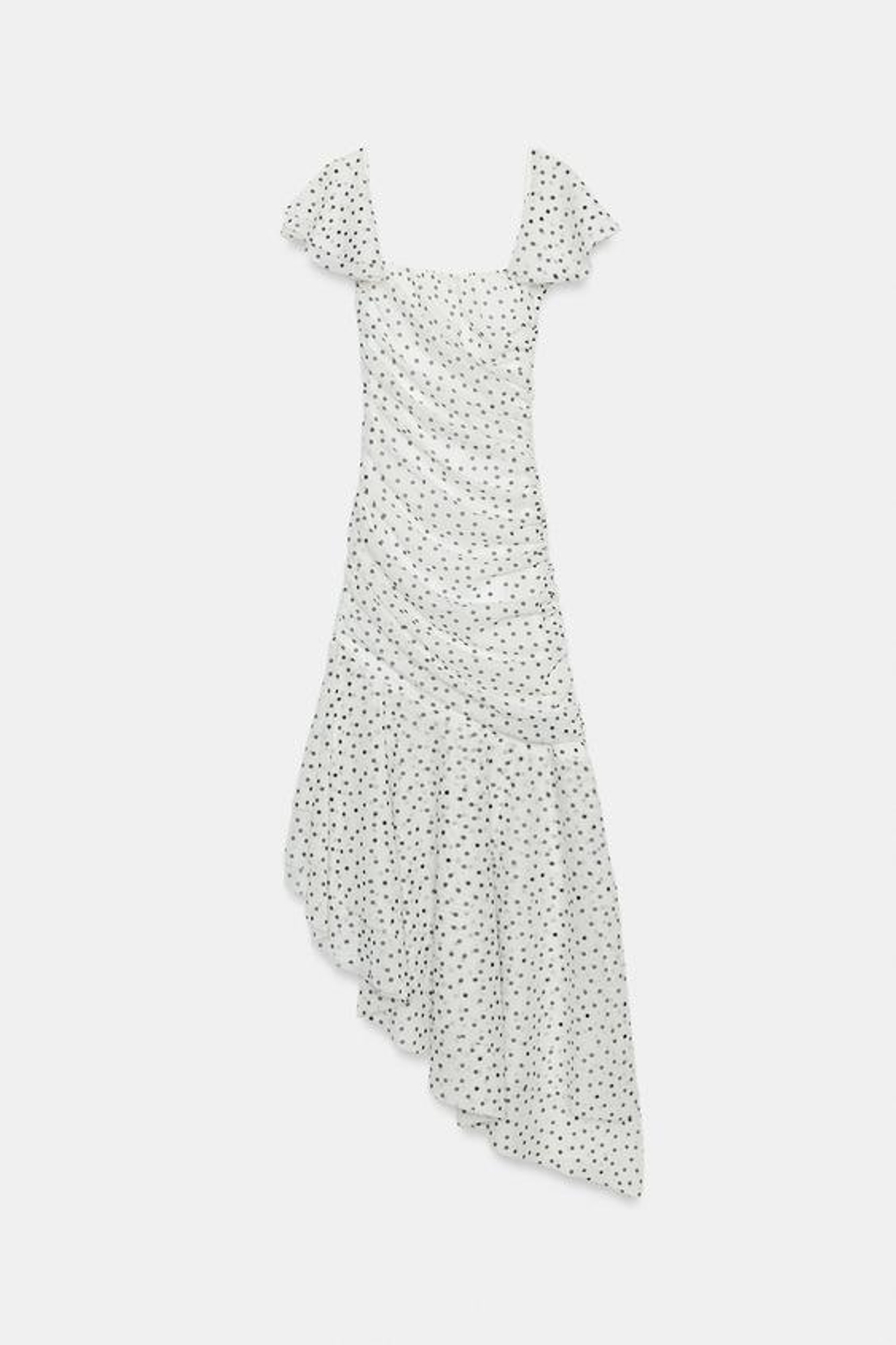 ZARA ПЛАТЬЕ МИДИ В ГОРОШЕК, БЕЛЫЙ/ЧЕРНЫЙ