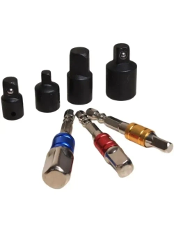 Набор торцевых головок, набор адаптеров для торцевых головок 1/4", 3/8", 1/2", комплект 7 шт, черный