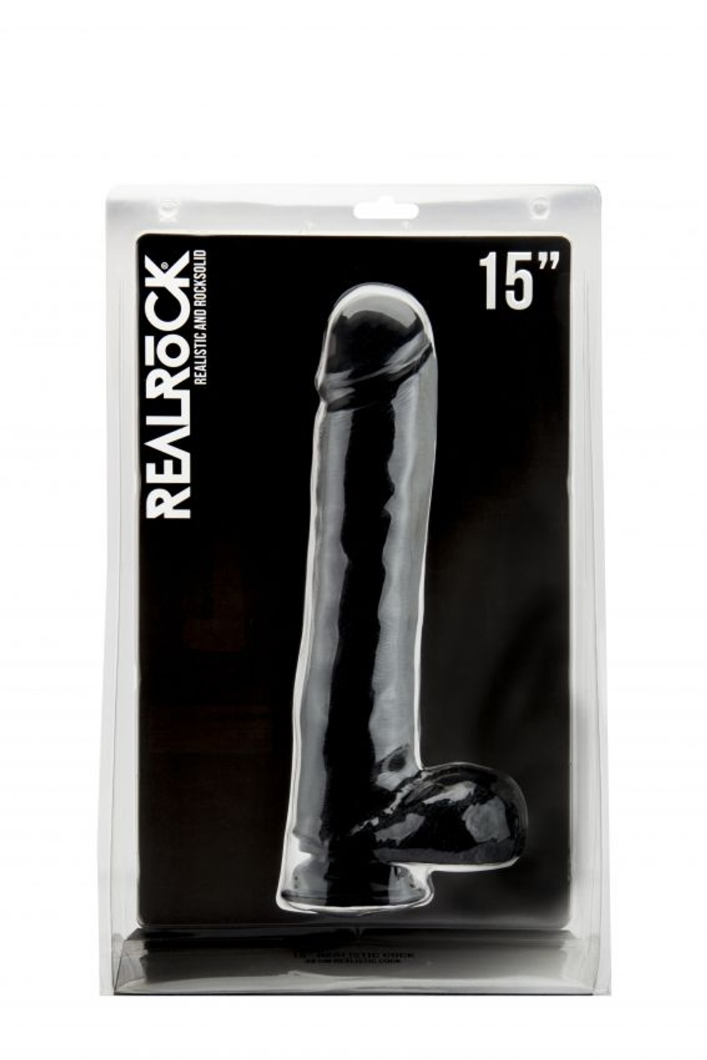 Чёрный фаллоимитатор Realistic Cock 15 With Scrotum - 38 см. (Цвет: черный)