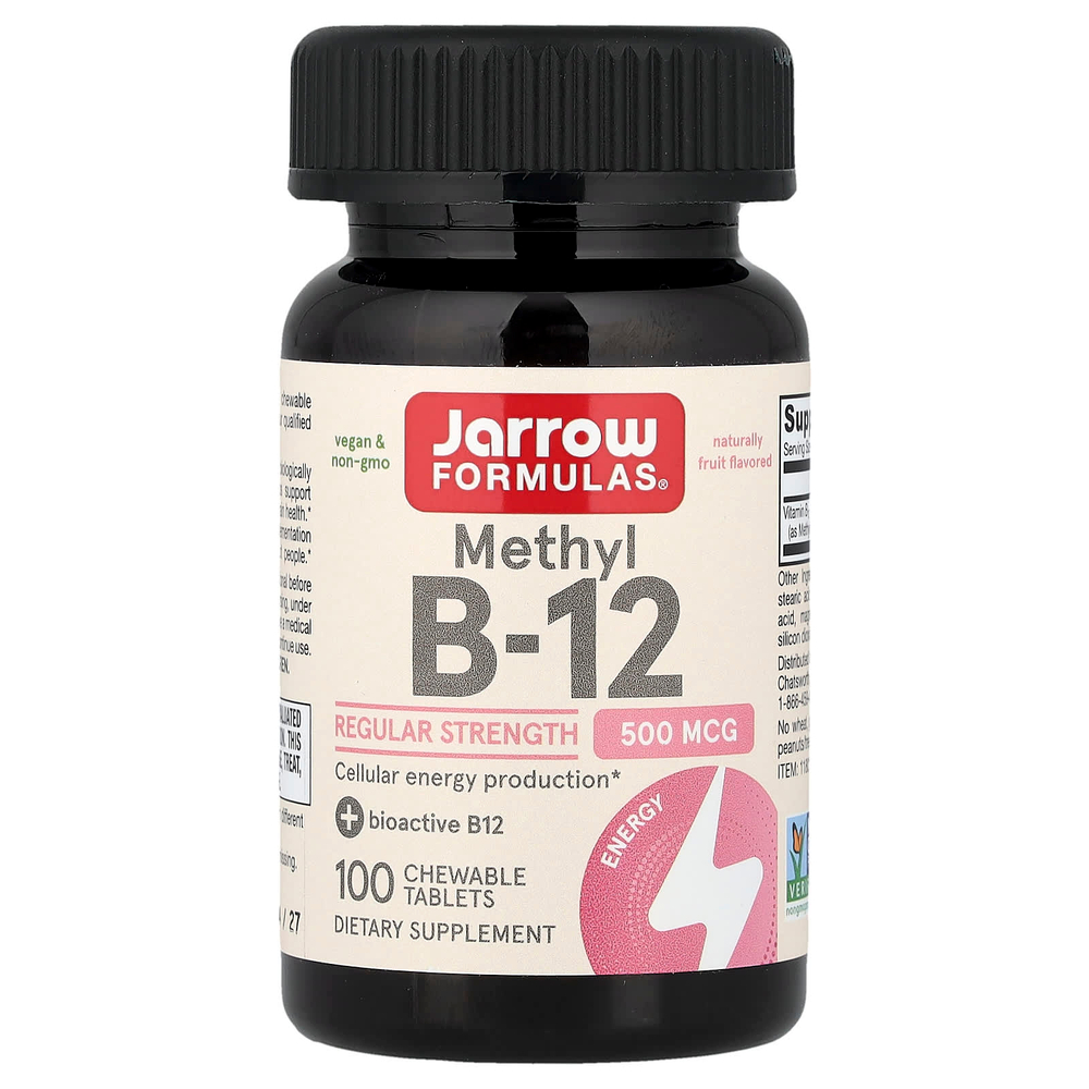 Jarrow Formulas, метил B12, фрукты, 500 мкг, 100 жевательных таблеток