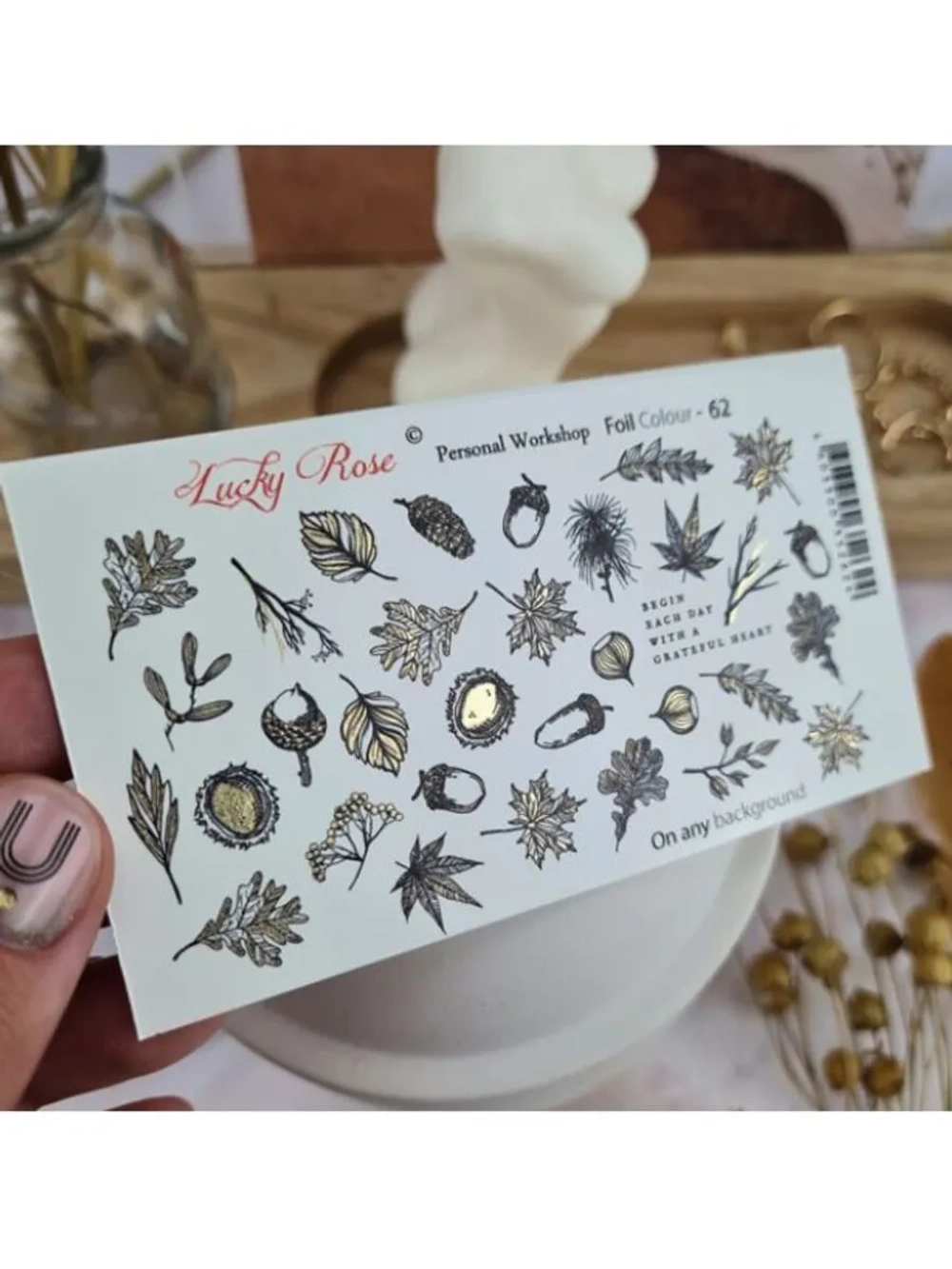 Lucky Rose Слайдеры наклейки для длинных ногтей Foil 062
