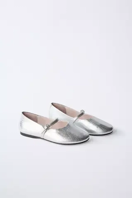 ZARA БАЛЕТКИ С МЕТАЛЛИЧЕСКИМ БЛЕСКОМ, СЕРЕБРИСТЫЙ