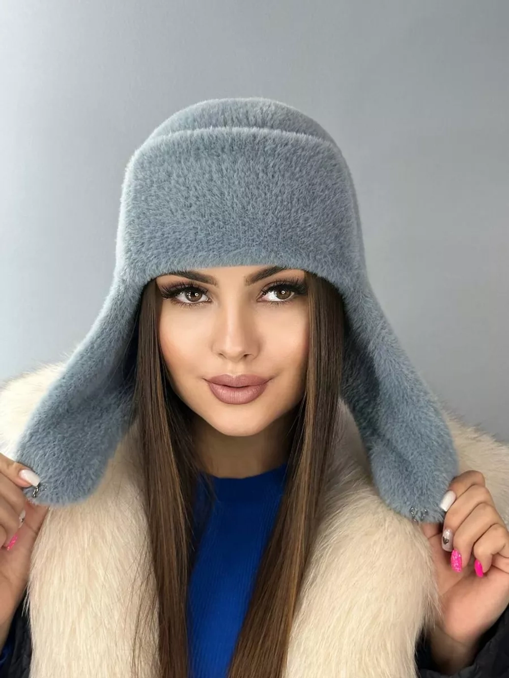 шапка зимняя ушанка из мягкого экомеха меховая