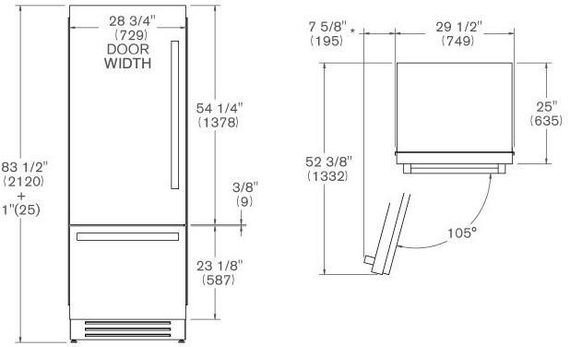 Холодильник Bertazzoni REF755BBLXTT петли слева