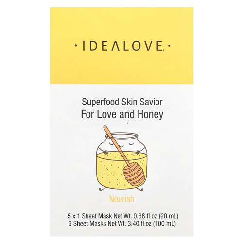 Idealove, Superfood Skin Savior, маска с суперфудами, мед, 5 шт. по 20 мл (0,68 жидк. унции)