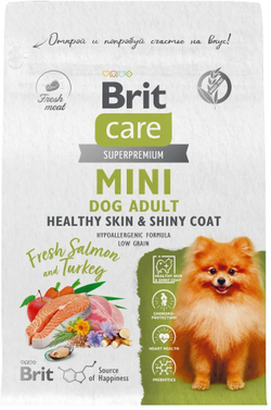 Сухой корм Brit Care Mini Dog Adult Healthu Skin&Coat, лосось индейка, 400гр.