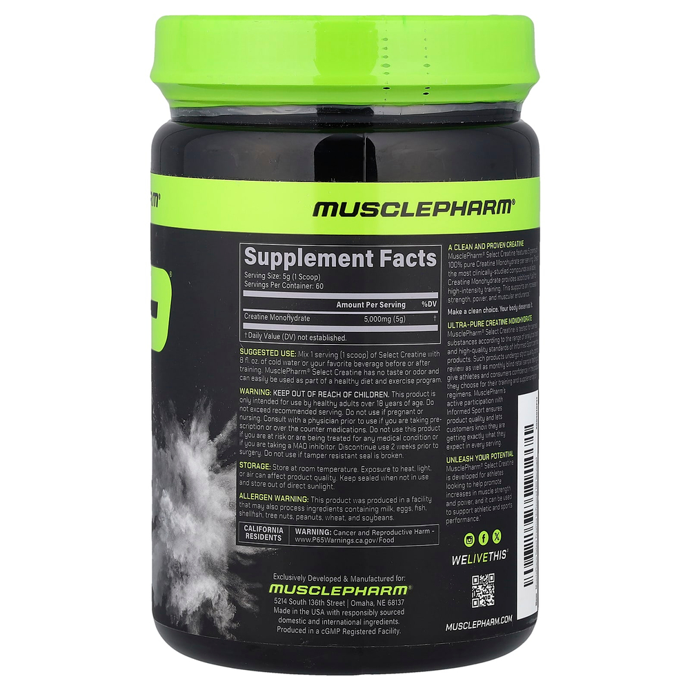 MusclePharm, креатин Select, без добавок, 300 г (10,6 унции)