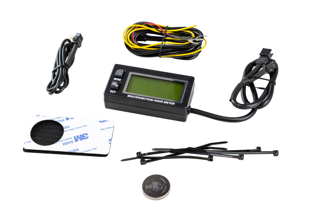 Тахометр универсальный со счетчиком моточасов, датчиком температуры, вольтметром, с подсветкой и сменной батарейкой