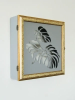 Полка квадратная "Монстера" в багетной раме с дверкой