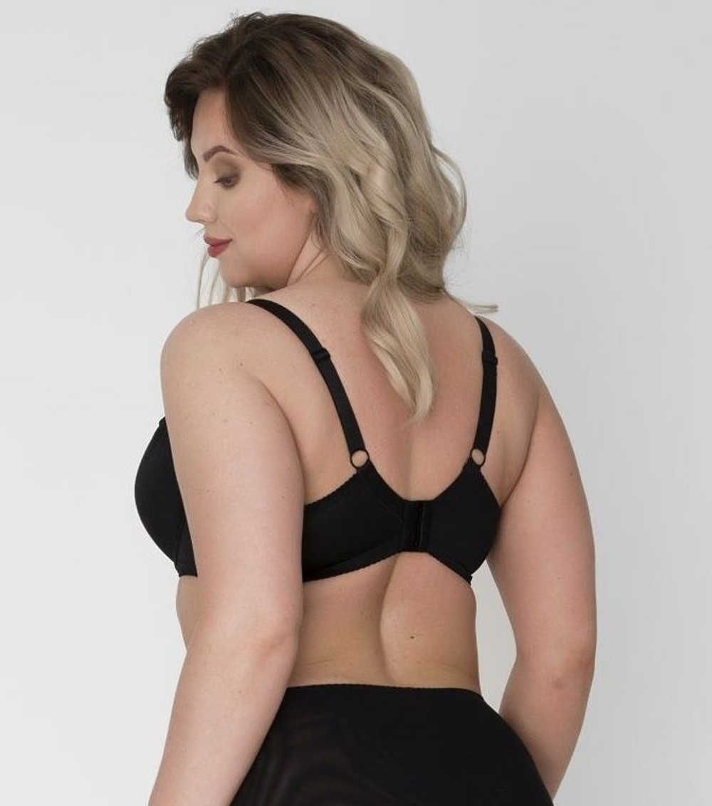 Бюстгальтер на косточках с гладкой чашкой +size из микрофибры и сетки (Размер: 70K) (Цвет: черный)