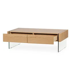 Журнальный стол с ящиками Somerset 127x60 см, шпон дуба, стеклянные ножки