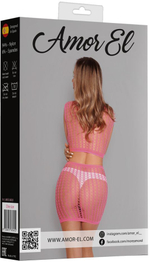 Яркий сетчатый комплект: топ и юбка (Размер: S-M-L) (Цвет: розовый)