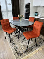 Круглый стеклянный раздвижной стол и стулья "ГУЧИ" оранжевый