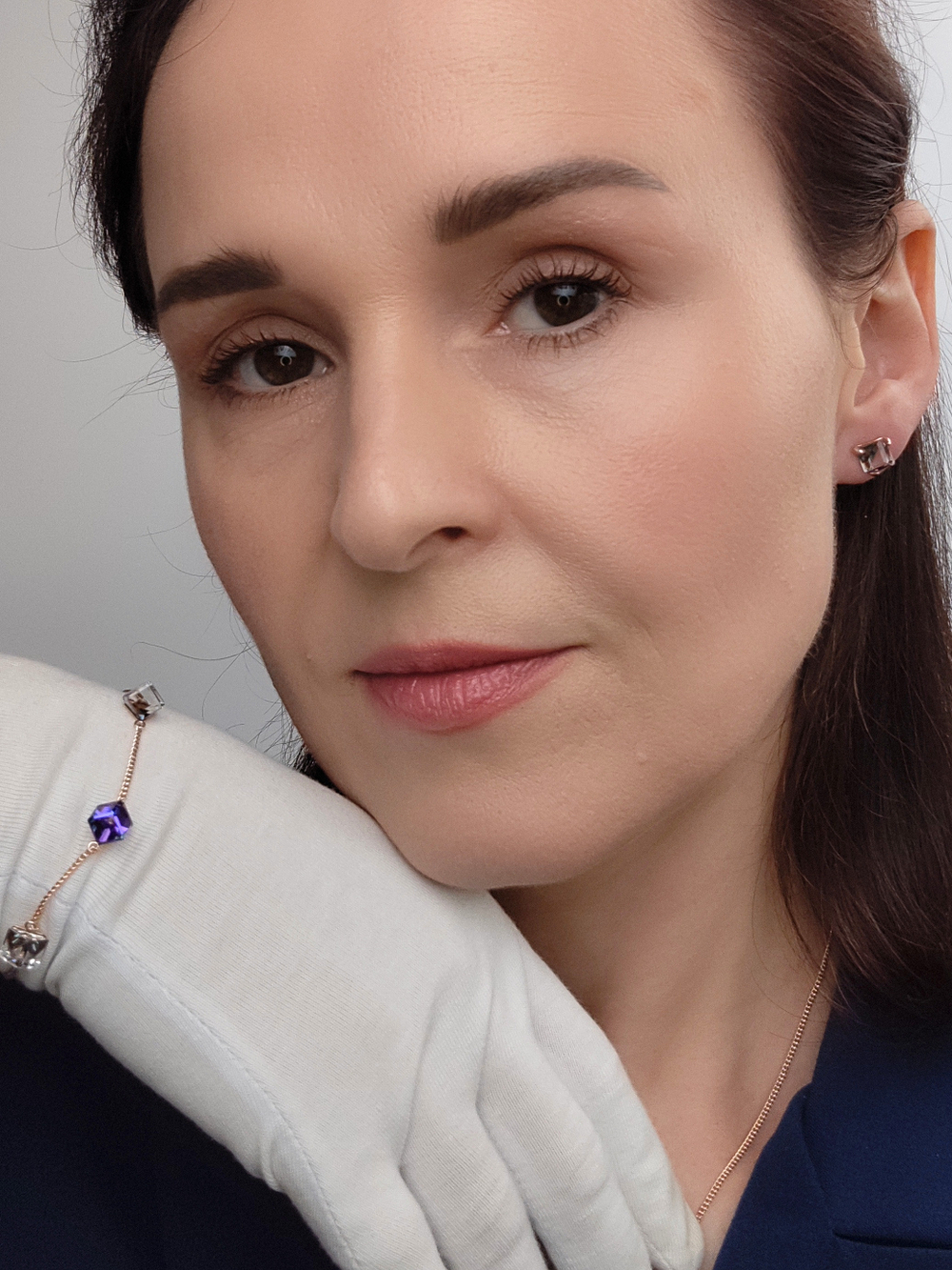 Кольцо Миражи тонкое с фиолетовым кристаллом Swarovski