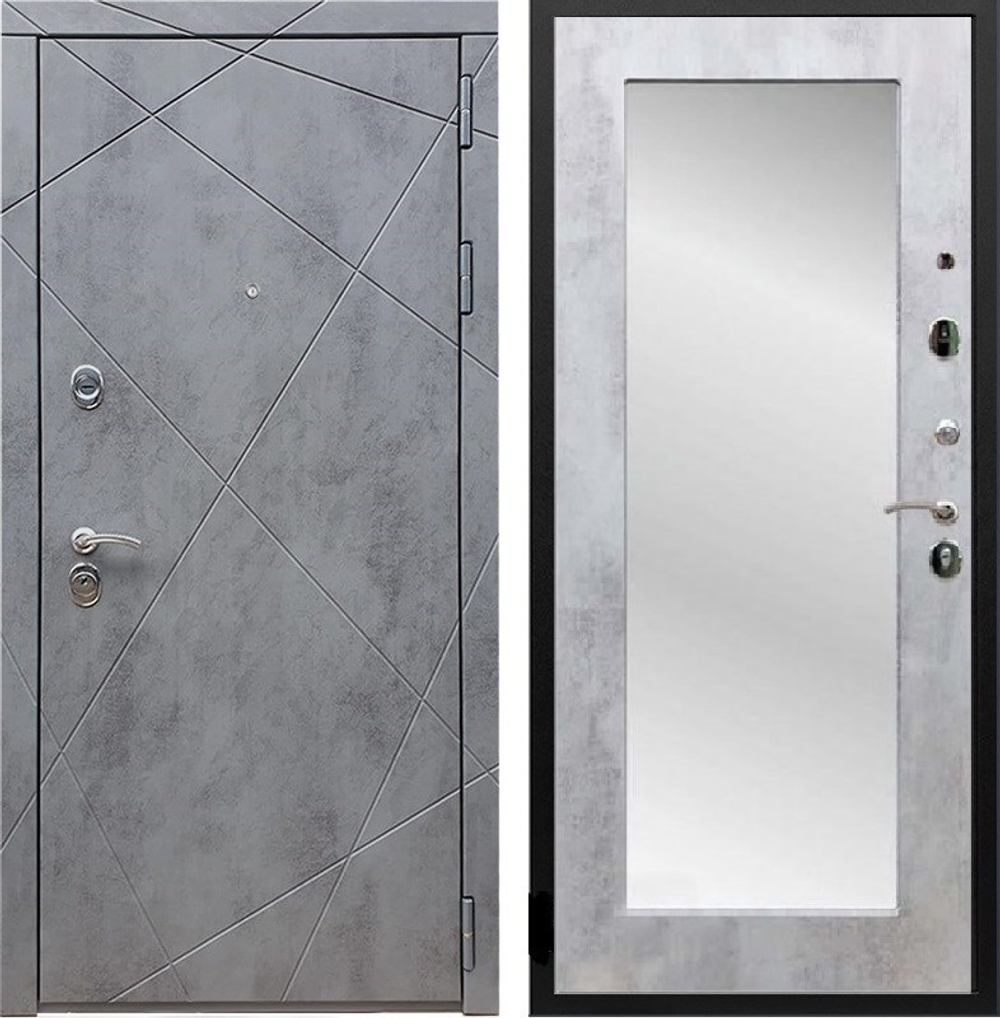 Входная металлическая дверь с зеркалом RеX (РЕКС) 13 Бетон темный / Пастораль бетон светлый