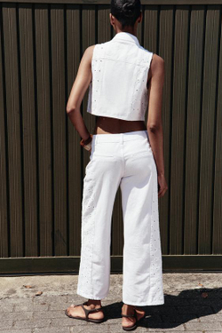 ZARA ДЖИНСЫ Z1975 WIDE-LEG С АЖУРНОЙ ВЫШИВКОЙ, БЕЛЫЙ