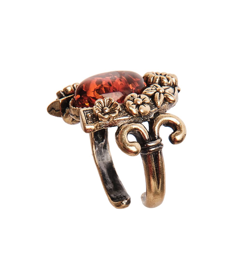 AM-2678 Кольцо «Подкова счастья» (латунь, янтарь)