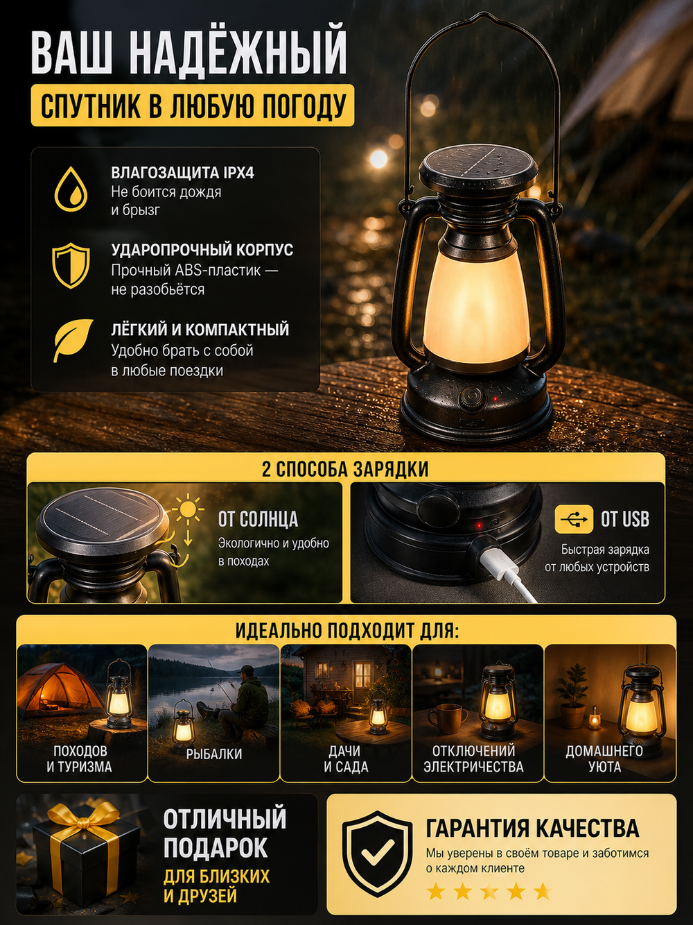 Фонарь туристический подвесной 2 режима 21см., 19LED, аккумуляторная батарея 1200mAh USB LY16-2