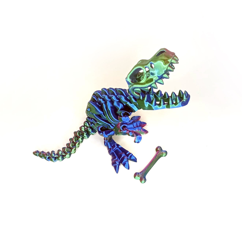 Динозавр-скелет Ти-Рекс (T-rex Dino) с косточкой, гибкая фигурка, трехцветный