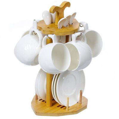 Набор чайный керам, 12 пр, 6 перс, 180 мл, деревянная подставка, Y4-3723