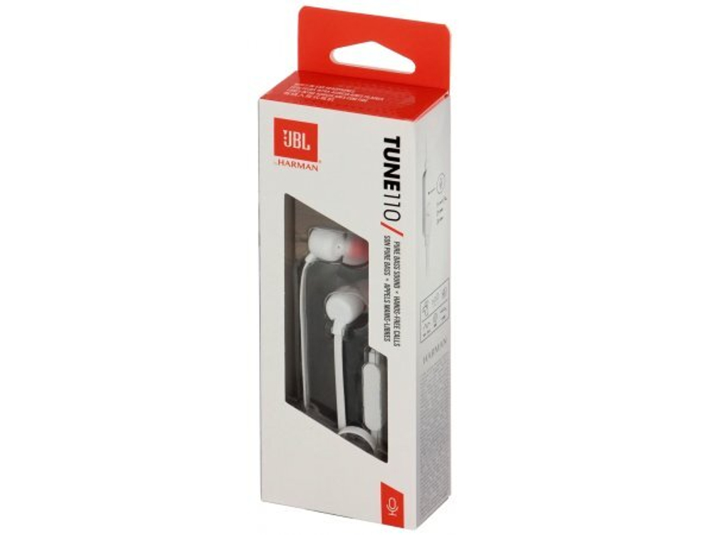 Гарнитура JBL Tune 110, 3.5 мм, вкладыши, белый