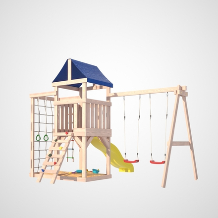 Детская площадка неокрашенная Fun Land с сеткой, рукоходом и качелями лодочка