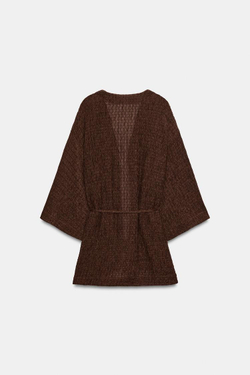 ZARA КУРТКА С ПОЯСОМ И ЭФФЕКТОМ ЖАТКИ, КОРИЧНЕВЫЙ