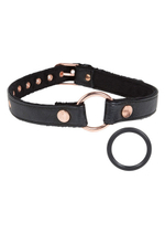 Кляп-кольцо на ремне Open Mouth Gag с плюшевой подкладкой (Цвет: черный с золотым)