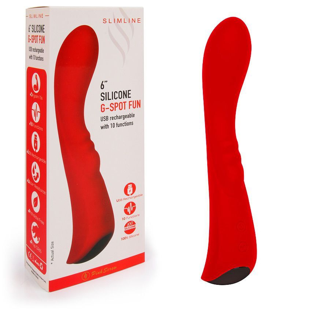 Красный вибромассажер 6 Silicone G-Spot Fun - 19,1 см. (Цвет: красный)