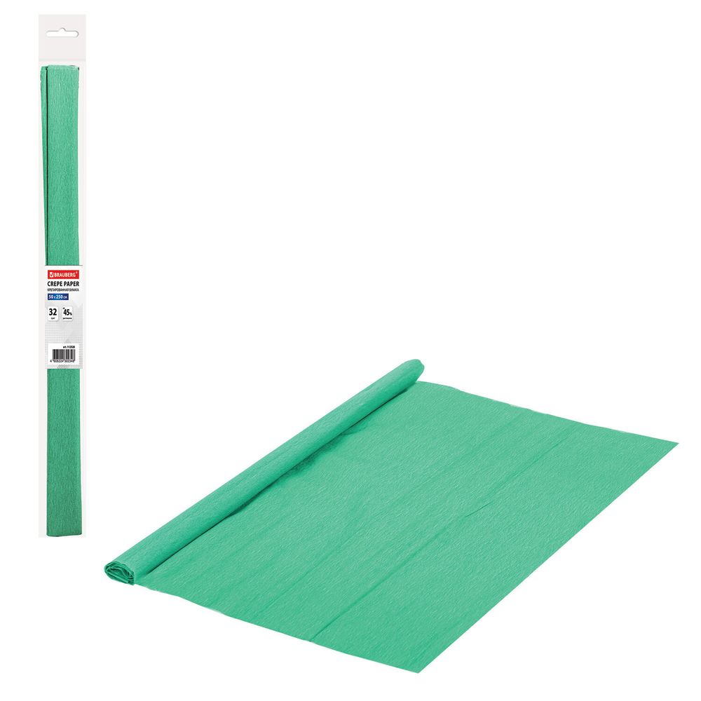 Бумага гофрированная (креповая), 32 г/м2, мятная, 50х250 см, в рулоне, BRAUBERG, 112528
