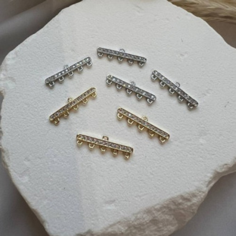 23186-р Разветвитель на 5 нитей с циркониями без карабина 20мм, родий, шт