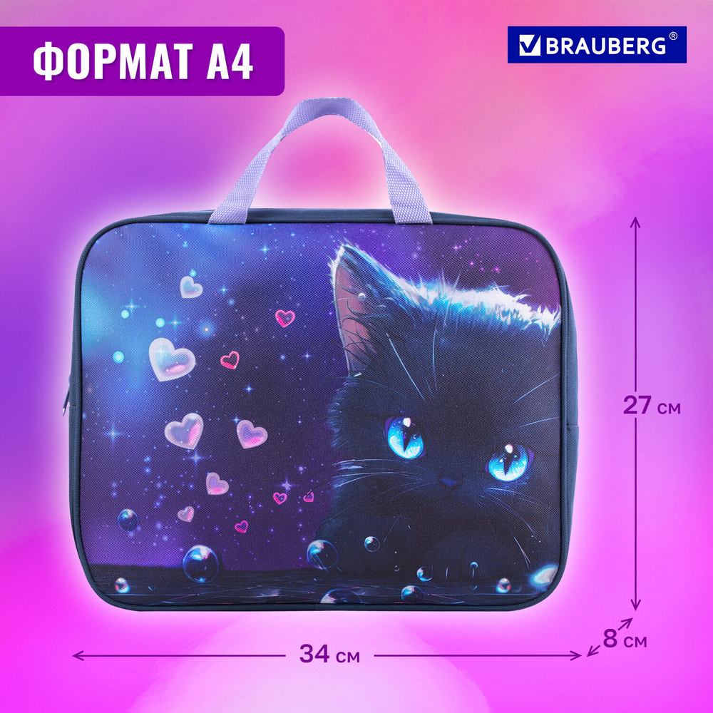 Папка на молнии с ручками BRAUBERG А4 1 отделение полиэстер 80 мм "Anime cat" (2 штуки в упаковке)