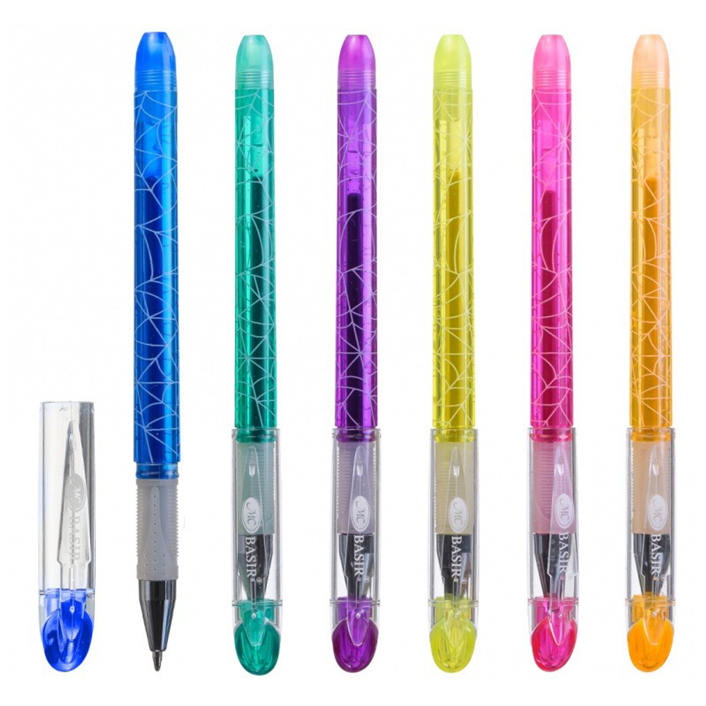 Ручка гелевая, Basir, цветные чернила, серия "Тату", с трафаретом для татуировки, 6 шт