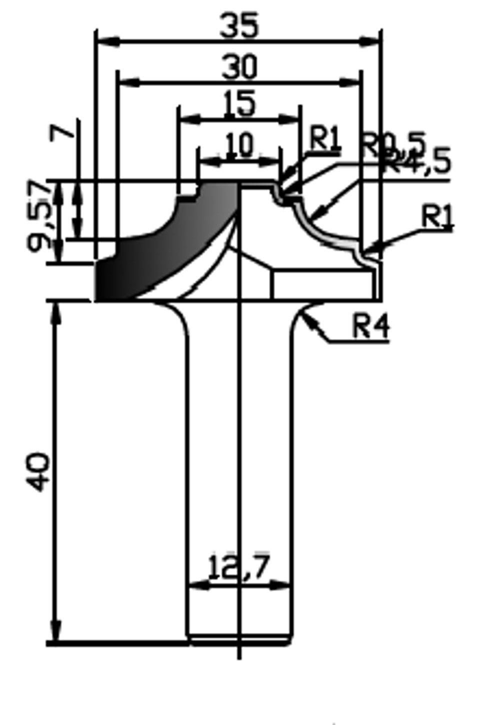 PCD профильная фреза D.35x12 9,57x40 Z2