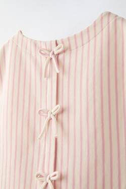 ZARA ТОП В ПОЛОСКУ С БАНТАМИ, РОЗОВЫЙ