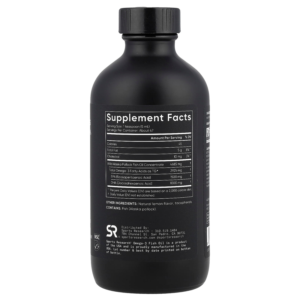 Sports Research, Рыбий жир с омега-3, лимон, 237 мл (8 унций)