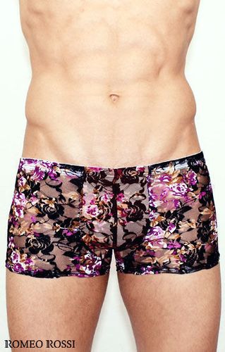 Мужские трусы боксеры черные  с пурпурными розами Romeo Rossi Rose Boxer RR00232