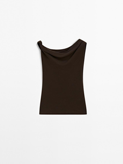 Massimo Dutti Топ из хлопка с драпировкой и узлом, коричневый
