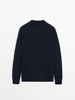 Massimo Dutti Свитер из 100% кашемира с воротником-поло, темно-синий