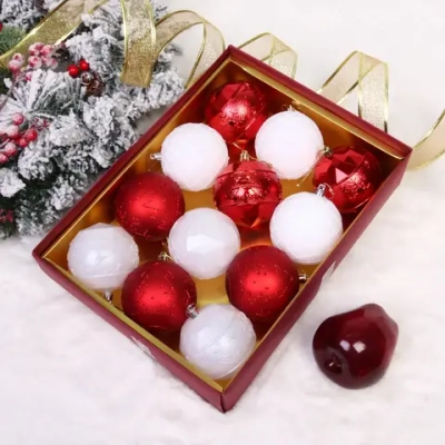 Новогодние шары «Волшебный вальс» 8 см (набор 12 шт), Красный/белый