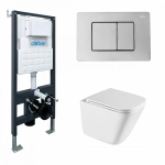 Унитаз подвесной ABBER Rechteck AC1219TC-AC0105-AC0120 белый/кнопка хром глянцевый, с крышкой микролифт, с инсталляцией, безободковый, слив-торнадо