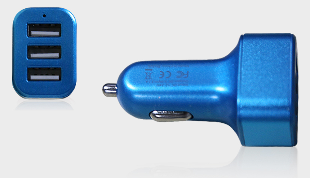 Автомобильное зарядное устройство Ainy EB-025N с 3-мя USB (3.1A) синее